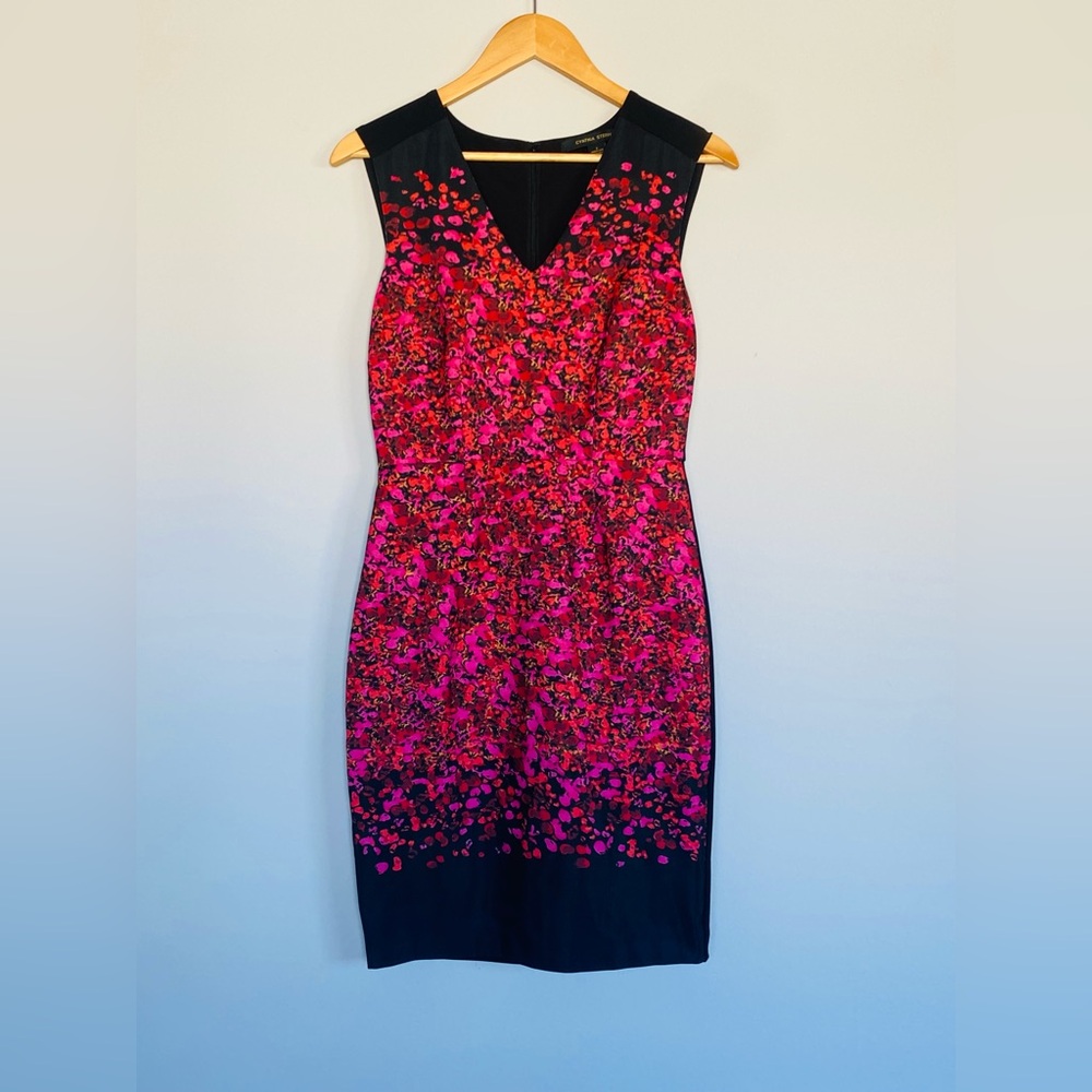 Cynthia Steffe Sleeveless Lined Sheath Dress! Black with Pink Florals! Size 2!